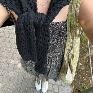 SOLD OUT Aritzia Wilfred Black Floral Smocked Top Midi Dress